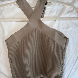 Aritzia Tan Ribbed Halter Top